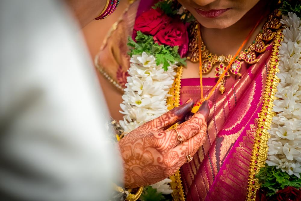 Mangalsutra clad hindu wife with